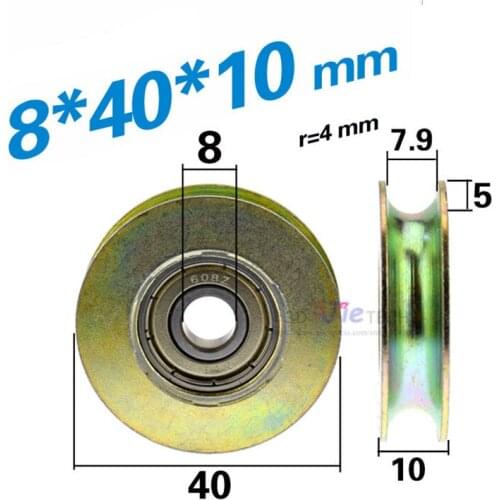 10pcs 8*40*10mm grooves roller,U wheel guide wheel, wire rope crossing wheel, lifting wheel, 608zz bearing, zinc plating