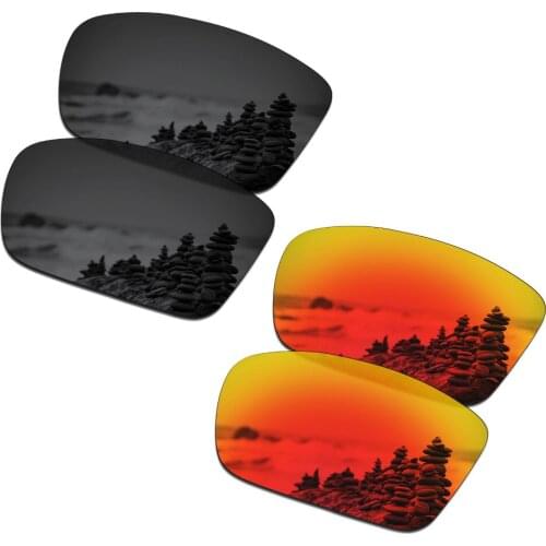 SmartVLT 2 Pairs Polarized Sunglasses Replacement Lenses for Oakley Conductor 6 Stealth Black and Fire Red