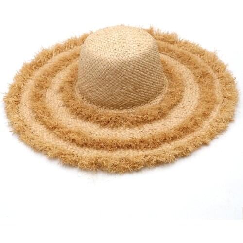 202006-gaoda-beach summer handmade raffia grass Burr brim sea lady leisure cap women holiday sun hat