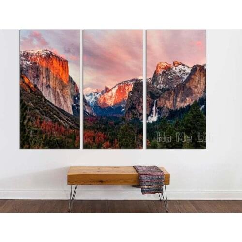 3 Panel Canvas Split Capitan Valley Yosemite Mountains And Trees Wall Art Print Forest