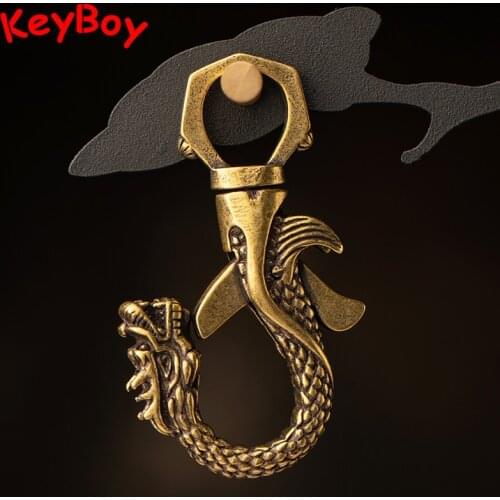 Beast Dragon Brass Car Keychain Jewelry Vintage Beer Bottle Opener Luxury Key Chain Clasp Handmade Keyrings Accessories for Men