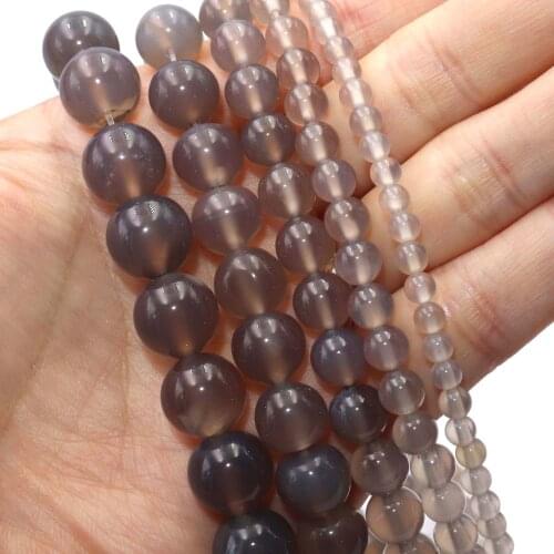Natural Grey Agates Stone Round Spacer Loose Beads For Jewelry Making Charm DIY Bracelets Necklace Accessories 4 6 8 10 12mm