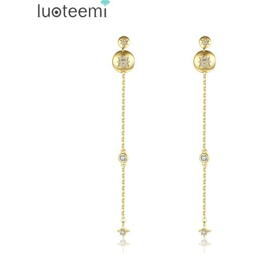 LUOTEEMI Long Tassel Drop Earring for Women Gold Color Moon and Star Ear Line Korean Fashion Jewelry Hanging Pendientes Gifts