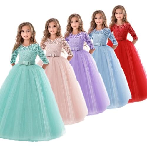 Girls Wedding Kids Dresses For Girl Party Dress Lace Princess Summer Teenage Children Princess Bridesmaid Dress 8 10 12 14 Years