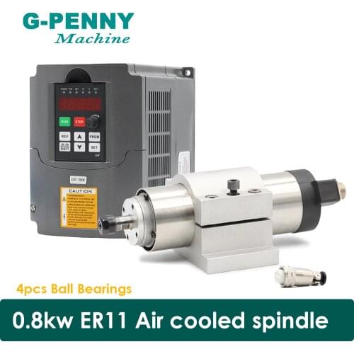 Sale ! 220V 800W ER11 CNC Air Cooled Spindle Motor 65mm Air Cooling 4 Bearings CNC Motor & 1.5kw VFD inverter & 65mm Bracket