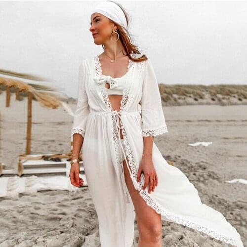 Cotton Beach Cover up Kaftan Sarong Bathing Suit Lace Cover ups Beach Pareo Swimsuit Cover up Womens Swim Wear Beach Tunic #Q839