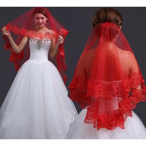Women Bride Bridal Red Halloween Wedding head hair Lace Party Veil Without Comb 2023