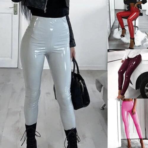 PU Leather Yoga Legging Pants Women Skinny Elastic High Waist Legging Slim Fitness Wear Leather Pants Sexy Leggins mujer