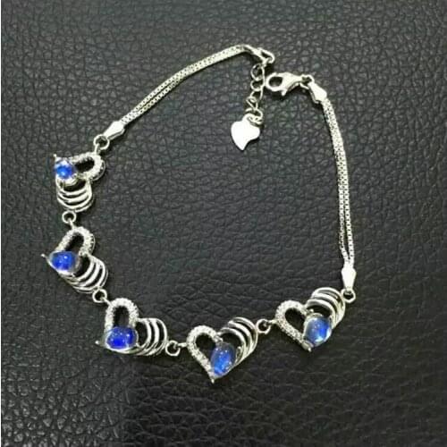 Love Heart Natural and real Blue Moonstone Bracelets 925 sterling silver Fine jewelry gems 4*6mm 5pcs