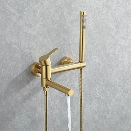 Brushed Gold Bathtub Faucet Bathroom Shower Faucet Set Wall Mounted Waterfall Bath Shower System Embedded In Wall Tub Water Tap