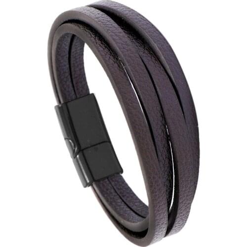 Layer Bracelet Punk Men Jewelry Black White K Alloy Magnet Connector Flat Pu Leather Cuff Bangle Punk Men Male
