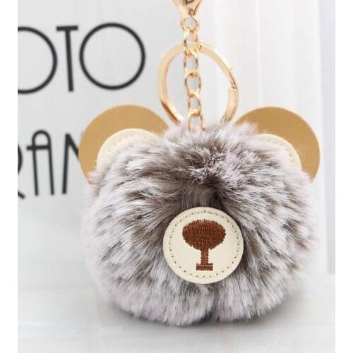 Fashion Lovely Bear Hairball Keychains For Girls Boy Fluffy Fake Animal Fur Ball Key Chain Charm Women Bag KeyRings Gifts Брелок