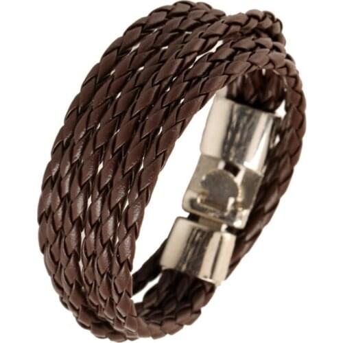 Fashion Casual Multilayer Leather Bracelet Cuff Simple Braided Charm Long Wrap Bangle Handmade Wristbands Women Men Punk Jewelry