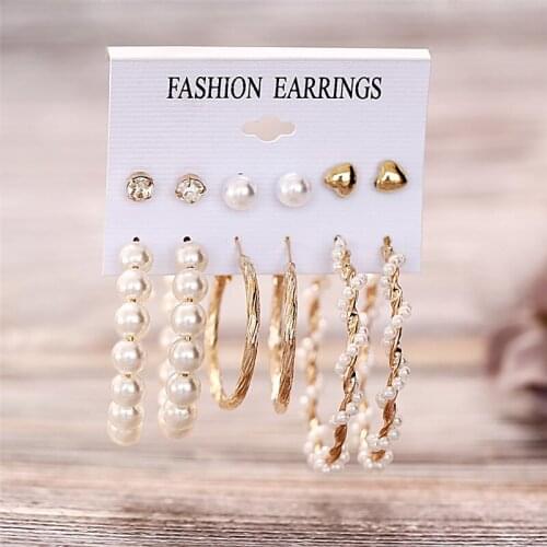 Fashion Bohemian Tassel Acrylic Earrings Set For Women Big Geometric Round imitation Pearl Rhinestones Earrings Jewelry Gift