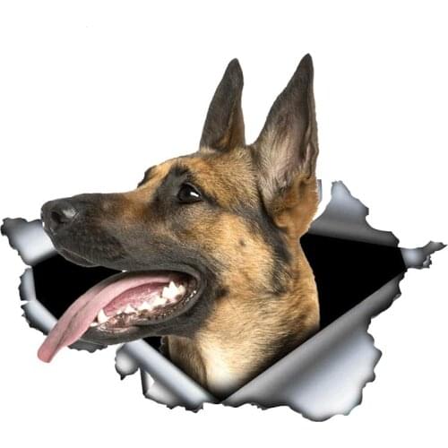 Belgian Malinois Car Sticker Torn Metal Decal Reflective Waterproof StickersBelgian Shepherd Pet Dog 3D Personality Decals 13cm