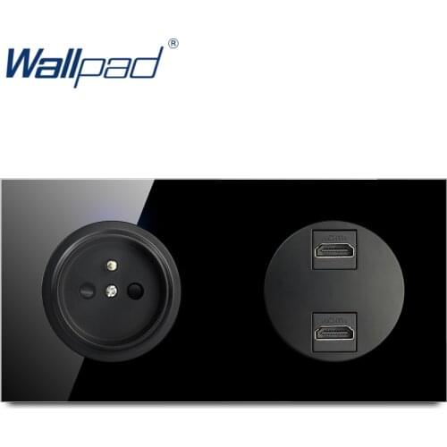 Wallpad French Wall Socket Power Outlet With Double HDMI 3.0 Port Black Crystall Glass Design L6 Series