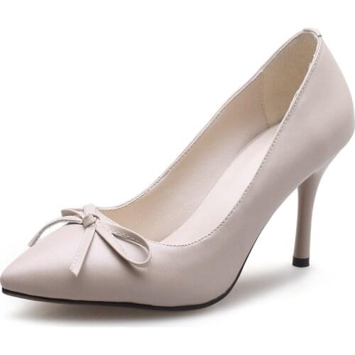 The spring of 2018 the new bow leather pointed high-heeled fine with single shoe tide 18412 professional joker