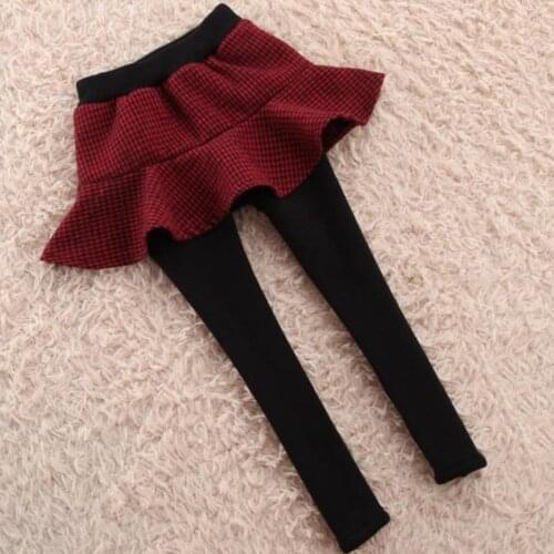Baby Girls culottes fake two pieces plus velvet kids thickening elastic waist leggings