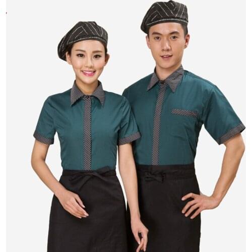 Hotel Work Clothing Unisex Women and Mens Short Sleeve Hotel Cafe Hot Pot Restaurant Cheap Staff Uniforms Free Shipping