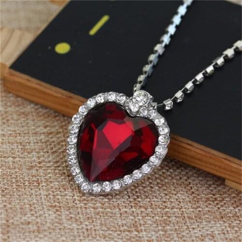 1Pc Fashion Film Heart Of the Ocean Necklace Sea Heart With Blue And Red Crystal Chain For Best Women Party Jewelry Gift