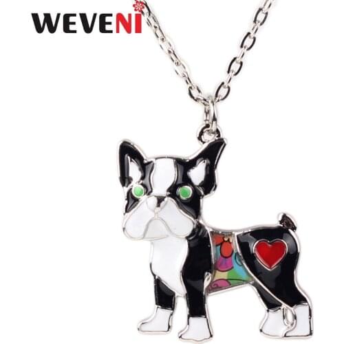 WEVENI Statement Alloy Enamel Pug Dog Necklace Chain Pendant Chain Cute Animal Jewelry For Women Girls Gift Accessories Bijoux