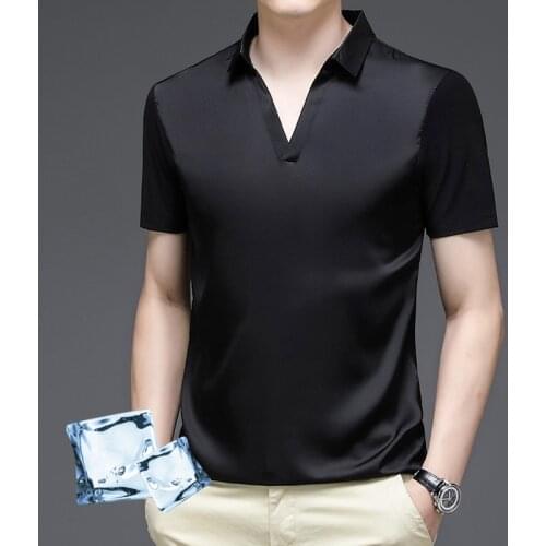 Ice Silk Summer Polo Shirt Men Short Sleeve Cotton T-shirt Lightweight Solid Color Black White Casual Poloshirt Brands Slim Fit