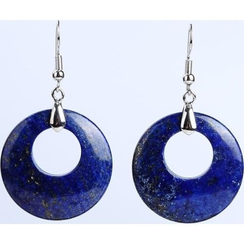 New Ethnic Lapis Lazuli Stone Women Hook Earrings Jewelry Fashion Hollow Round Drop Pendant Dangle Earring Gift Wholesale