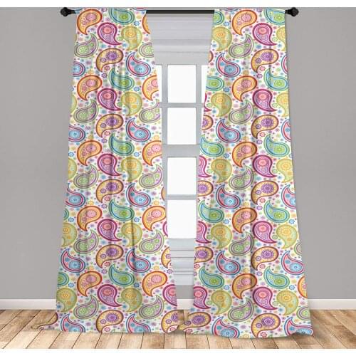 Paisley Curtains Colored Patterned Backgrounded with Old Paisley Flowers and Circles Artwork Window Drapes for Living Room