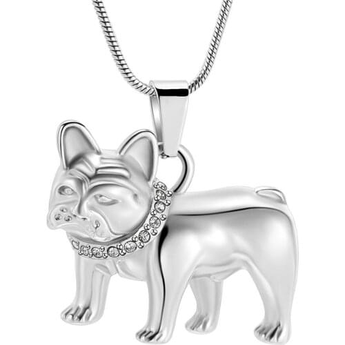 Dog Memorial Necklace Hold Crystal Bulldog Stainless Steel Cremation Jewelry For Ashes Keepsake Pendant Animal