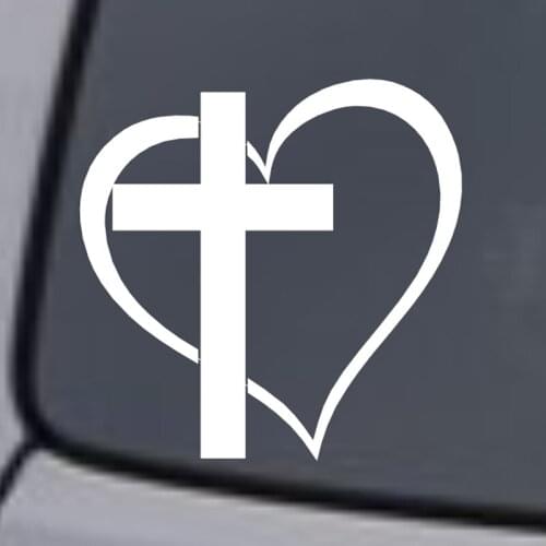 CROSS HEART Vinyl Decal Sticker Car Window Wall Bumper Jesus God Heart Love