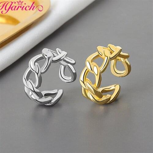 Vintage Cuban Link Rings For Women Punk Gold Silver Color Chain 0pen Ring Hip Hop Geometric Finger Jewelry Party Gift