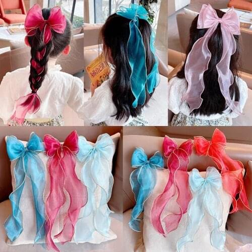 Cute Ribbon Lace Bow Hair Clips Kids Girls Sweet Ponytail Hairdressing Barrettes Hairpins Slightly Shimmering Hair Accessories