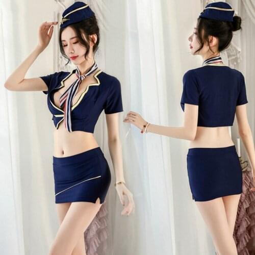 Womens sexy erotic short skirt bar mini skirt stockings nightclub stewardess clothes ladies short skirt sexy lingerie