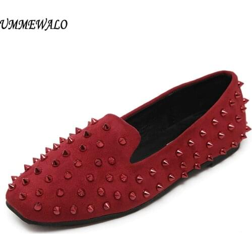 UMMEWALO Flat Shoes Women Rivets Shoes Woman Casual Square Toe Flats Loafers Ladies Studs Shoes
