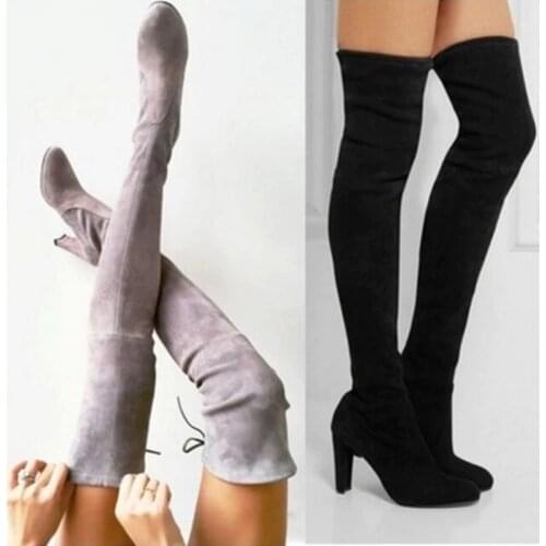 Women boot Faux Suede Women Over The Knee Boots Lace Up Sexy High Heels Shoes Woman Female Slim Thigh High Boots 2019