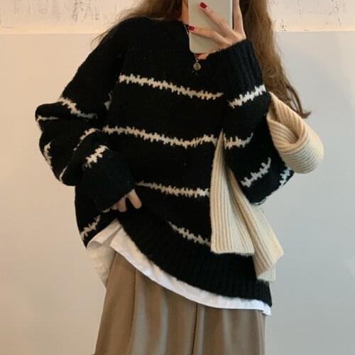 Striped Sweater Womens New Spring And Autumn Relaxed Lazy Style Casual Versatile Long Sleeve Knitted Top