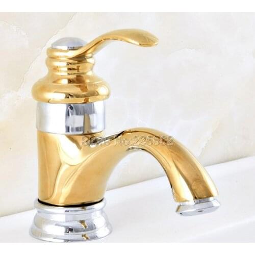 Gold & Chrome Brass Deck Mount Bathroom Basin Mixer Faucets Single Handle Water Faucet Vessel Sink Taps Lnf304