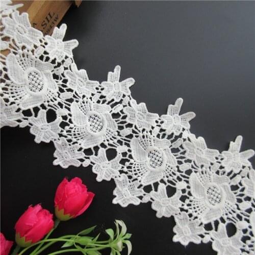 1 yard 12cm Width White Cotton Flower Embroidered Lace Trim Ribbon Fabric Handmade DIY Garment Wedding Dress Sewing Craft