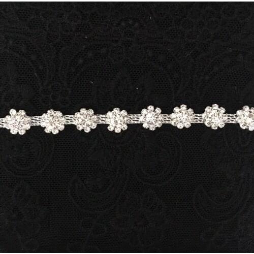 1 Yard 9mm Width High Quality 888 Glass Clear Crystal Flower Rhinestone Trim Dimante Chain Trimming Free Shipment