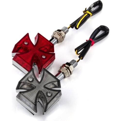 2PCS/Lot Cross Shaped Motorcycle LED Turn Signal Light Running Tail Light Universal Motorbike LED Indicator Lamp, Red, Gray