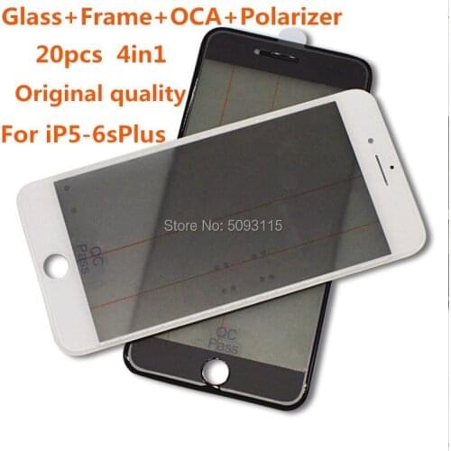 20PCS LCD Front Glass 4in1 Cold press with Frame original OCA polarizer For iPhone 5s 6sPlus 6g 6P 6s Screen repair Replacement