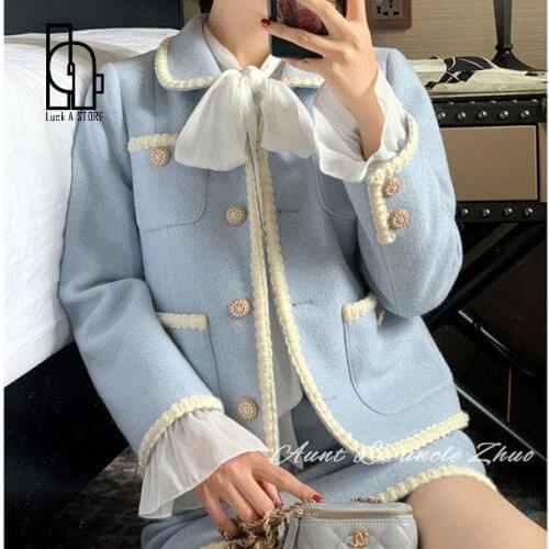 2021 Autumn Winter Fashion Office Lady Coat Suit Elegant Short Sets For Women Skirt Set for Women 여성 투피스 ensemble femme 2 pièces