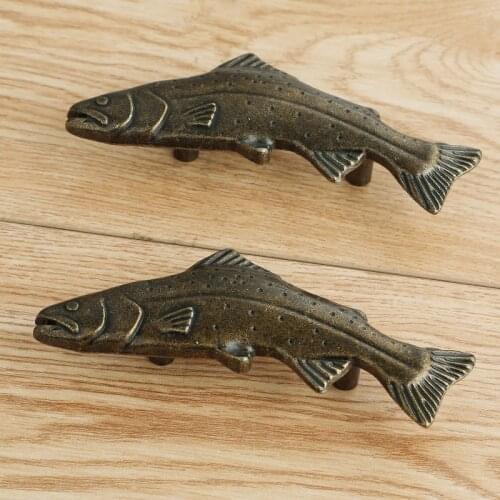 50mm retro style antiue brass fish type kitchen cabinet drawer handle pull bronze dresser cabinet knob handle