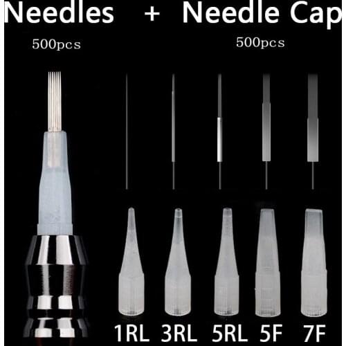 Professional 500PCS Agulhas + 500PCS needle cap Universal Dermografo Micropigmentation Pmu Needles for Tattoo Machine Pen