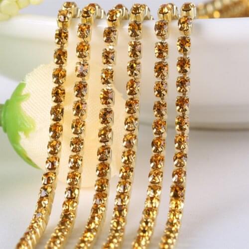 Golden 10Yards DIY Rhinestone Chain Dense Gold bottom sewing Rhinestones for clothing Art Decoration