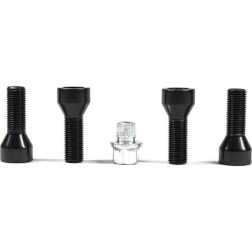 5 Pc Black 12X1.5 Locking Bolts Lock Steel 28mm Stock Shank Lug Bolts