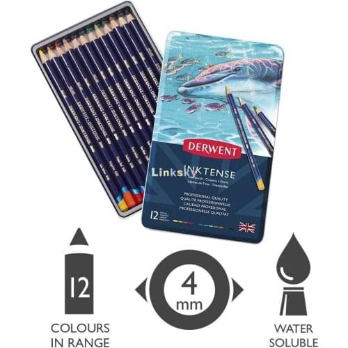 Lapis De Cor Aquarelavel Derwent Inktense 12 Cores,Colored Pencils,Ink Pencils, Drawing, Art, Metal Tin, 12 Count (0700928)