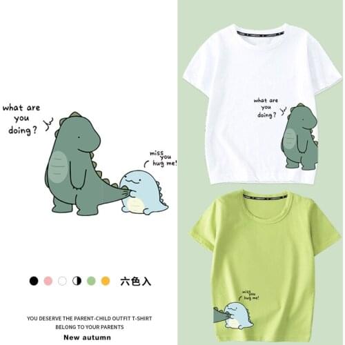 Children Tshirt Dinosaur Cartoon Animal Print Girl Boy Top Fashion Tee Adult Unisex White T-shirt Cute T Shirts Famliy Look
