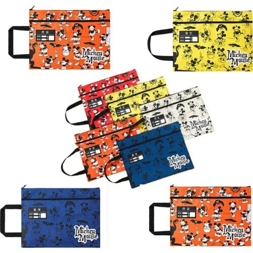 Disney Mickey Animation Document Bag Tutoring Bag Job Bag Data Stationery Storage Bag Large Capacity A4 Oxford Cloth Cartoon New