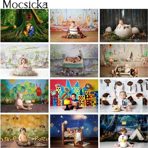 Newborn Kids Cake Smash Backdrop for Photography Safari Jungle Woodland Photo Background Studio Animals Baby Birthday Supplies